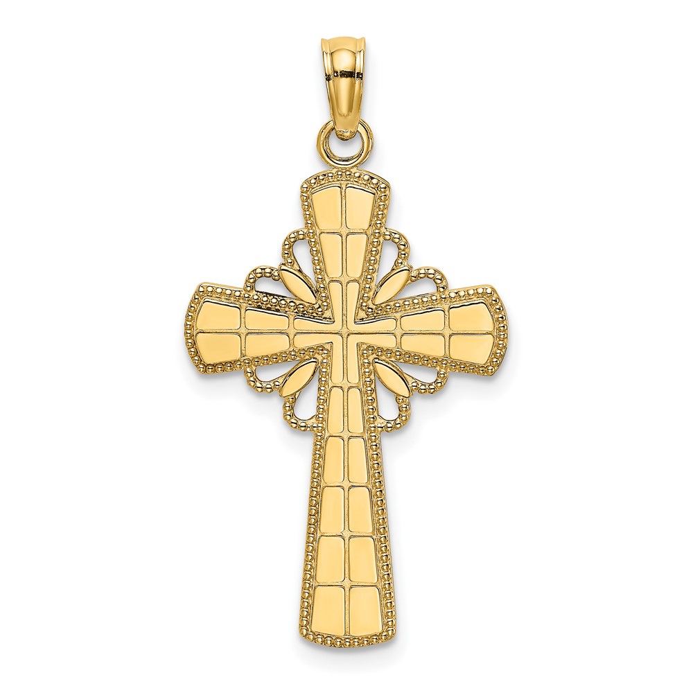 10K8435.jpg 10K Polished W/ Beaded Edge Grid Accent Cross Charm - Image 1