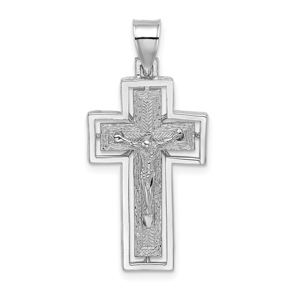 10K8438W.jpg 10K White Gold Textured Crucifix w/ Frame Charm - Image 1