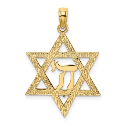 10K Star of David W/ Chai Center  Charm