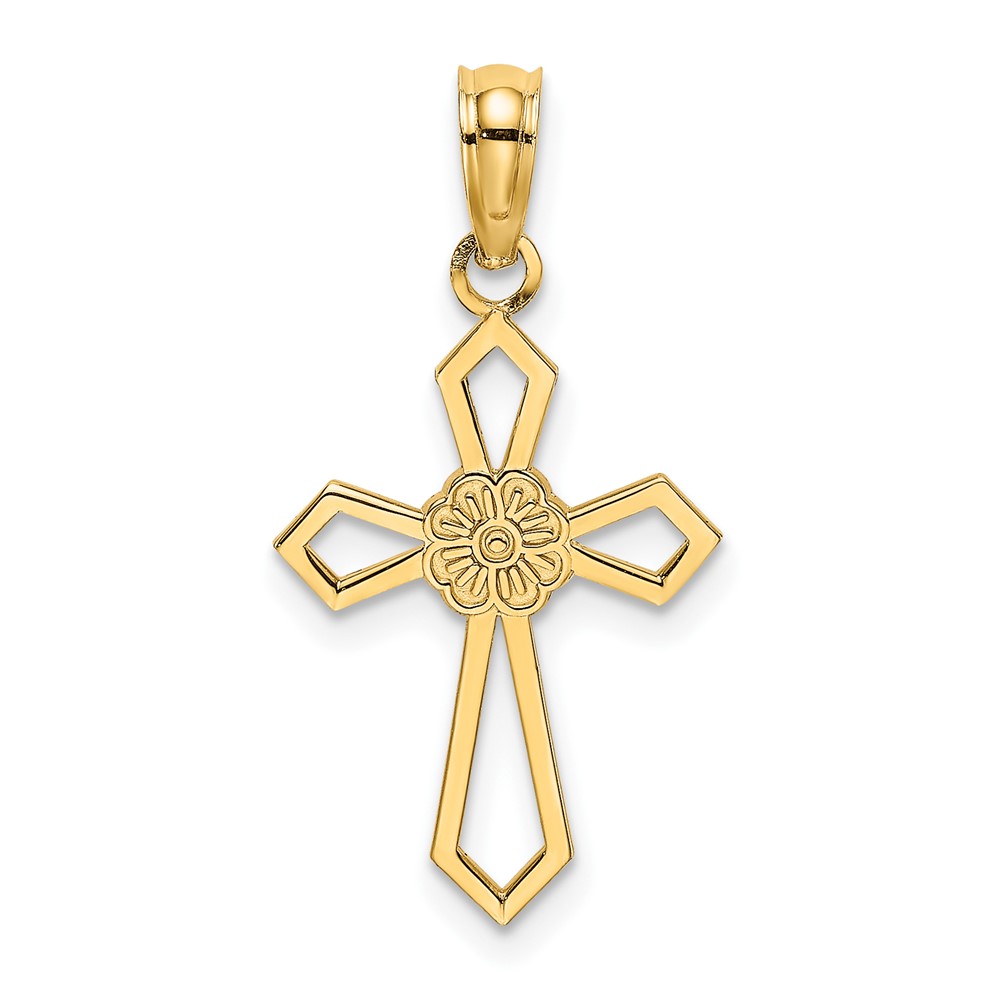 10K8488.jpg 10K Cut-Out and Flat Cross W/ Flower Charm - Image 1