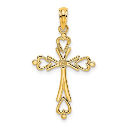 10K Cross Cut-Out w/ Heart Ends Charm