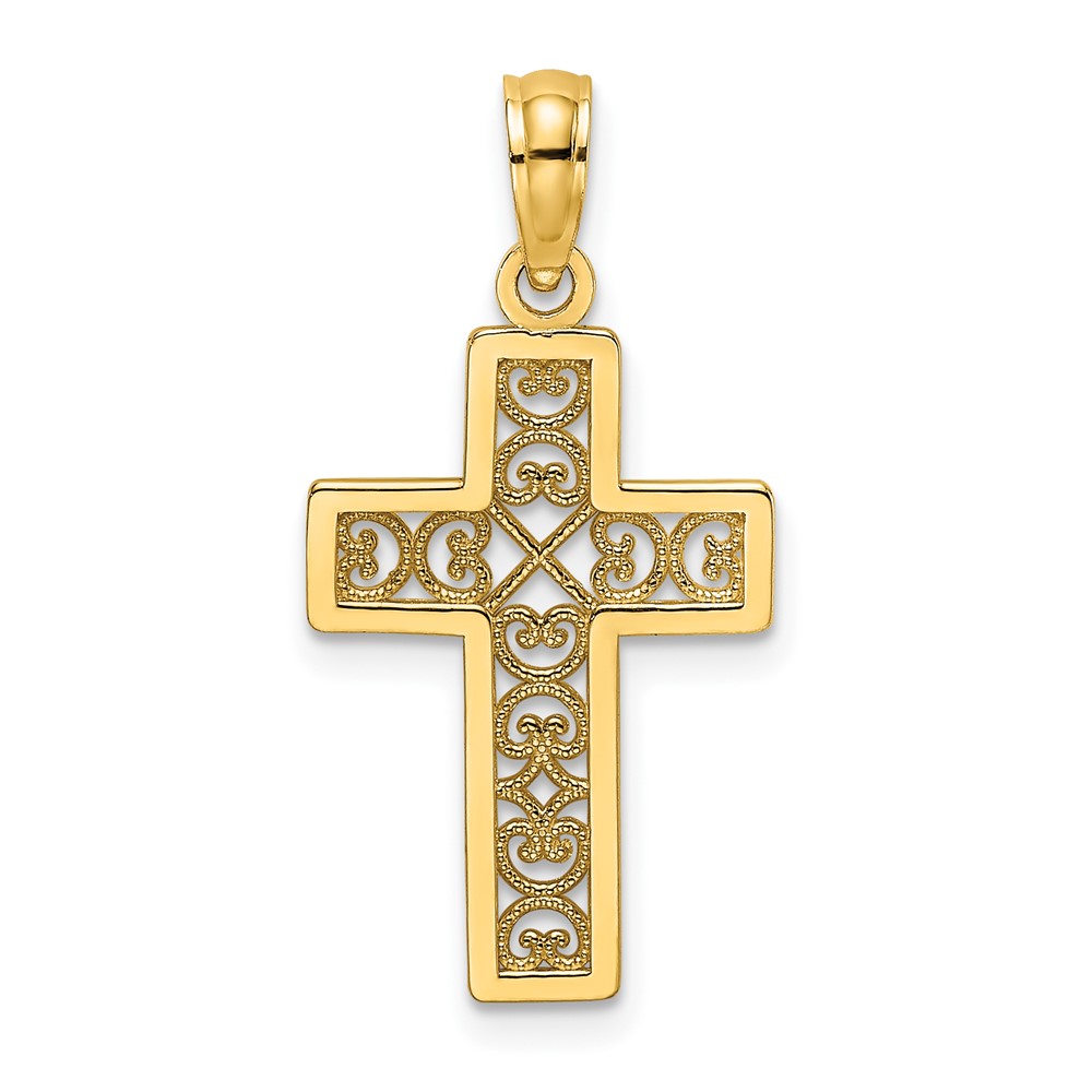 10K8504.jpg 10K Textured Lace Center Cross Charm - Image 1