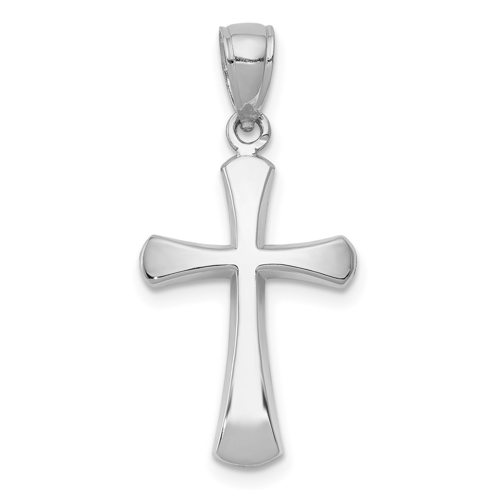 10K8523W.jpg 10K White Gold Polished Beveled Cross w/ Round Tips Charm - Image 1