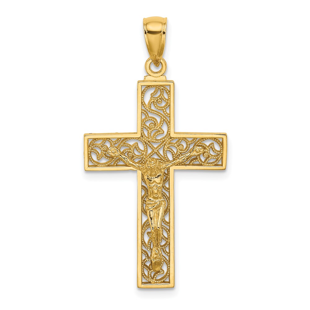 10K8598.jpg 10K Textured Swirl Design Crucifix Charm - Image 1