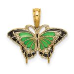 10K Small Green Enameled Butterfly Charm