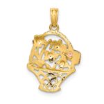 10k Two-Tone w/White Rhodium Flower Basket w/I LOVE YOU Charm - Image 4