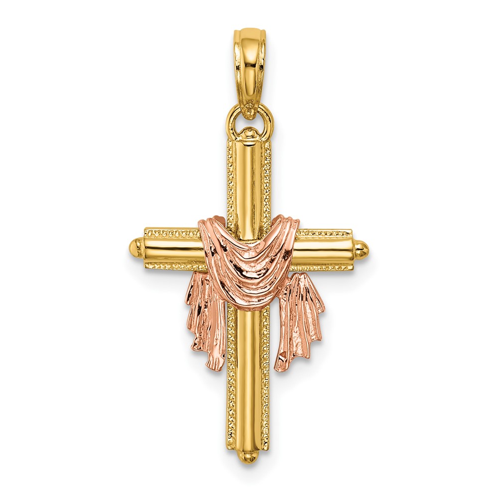 10K8995.jpg 10K Two-Tone Cross w/ Drape Charm - Image 1