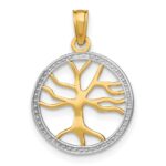10K w/Rhodium 3-D Tree Of Life In Round Frame Charm - Image 4