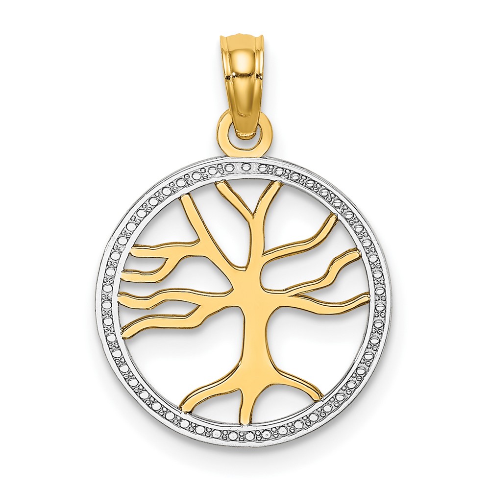 10K9018.jpg 10K w/Rhodium 3-D Tree Of Life In Round Frame Charm - Image 1