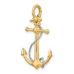 10K Two-tone 3-D Anchor w/T Bar and Rope w/Shackle Bail Charm - Image 5