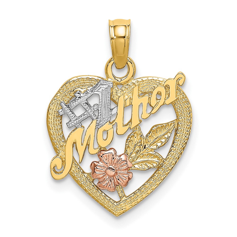 10K9052.jpg 10K Two-tone w/White Rhodium #1 MOTHER Heart Charm - Image 1
