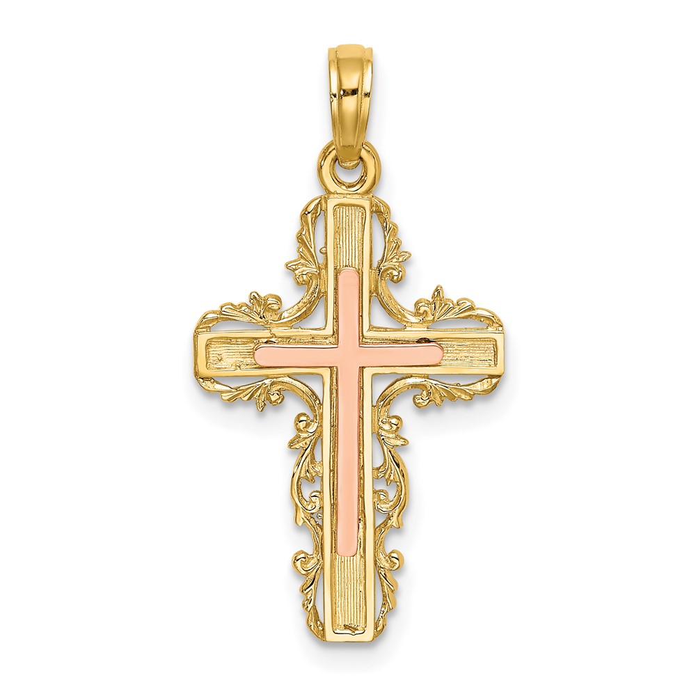 10K9059.jpg 10K Two-Tone w/ Lace Trim Cross Charm - Image 1
