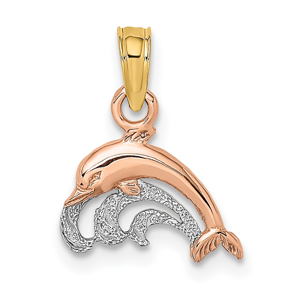10K9110.jpg 10K Two-Tone W/White Rhodium Dolphin and Wave Charm - Image 1
