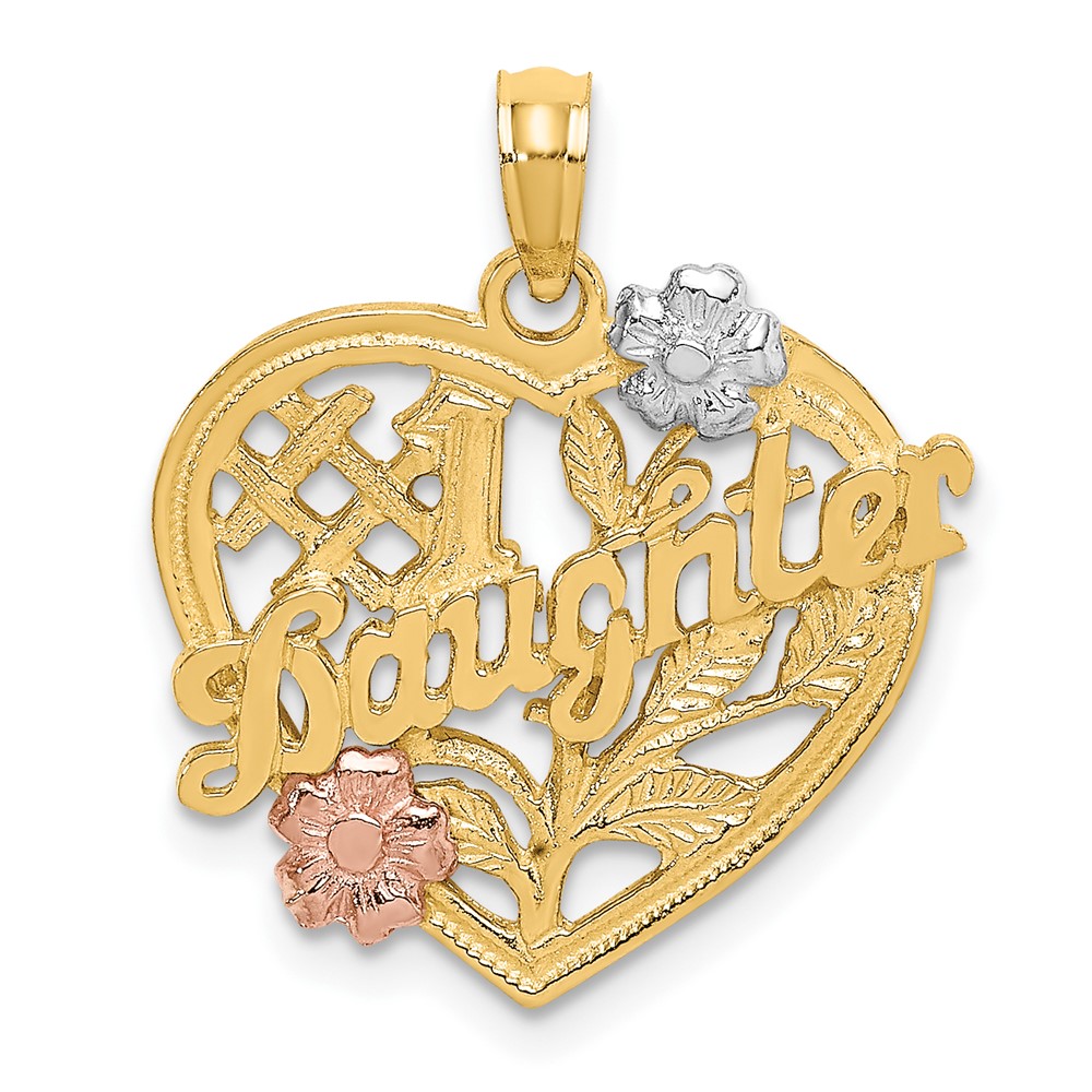 10K9142.jpg 10k Two-tone w/White Rhodium #1 DAUGHTER Heart Charm - Image 1