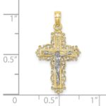 10K Two-tone Textured w/ Lace Trim Crucifix Charm - Image 3