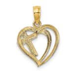 10K W/ Rhodium Cross In Heart Charm - Image 4