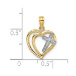 10K W/ Rhodium Cross In Heart Charm - Image 3