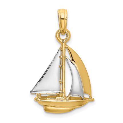 10K w/ Rhodium 3-D Polished Sailboat Charm
