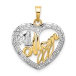 10k w/Rhodium Bead Trim #1 MOM In Heart Charm