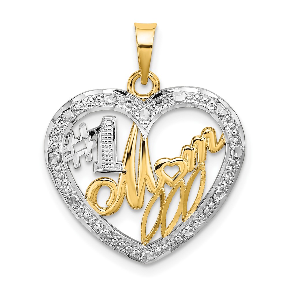 10K9234.jpg 10k w/Rhodium Bead Trim #1 MOM In Heart Charm - Image 1