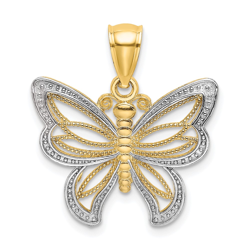 10K9237.jpg 10K w/Rhodium Butterfly W/ White Beaded Wings Charm - Image 1