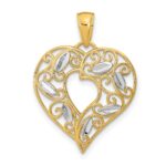 10K W/ Rhodium D/C Filigree Heart Charm