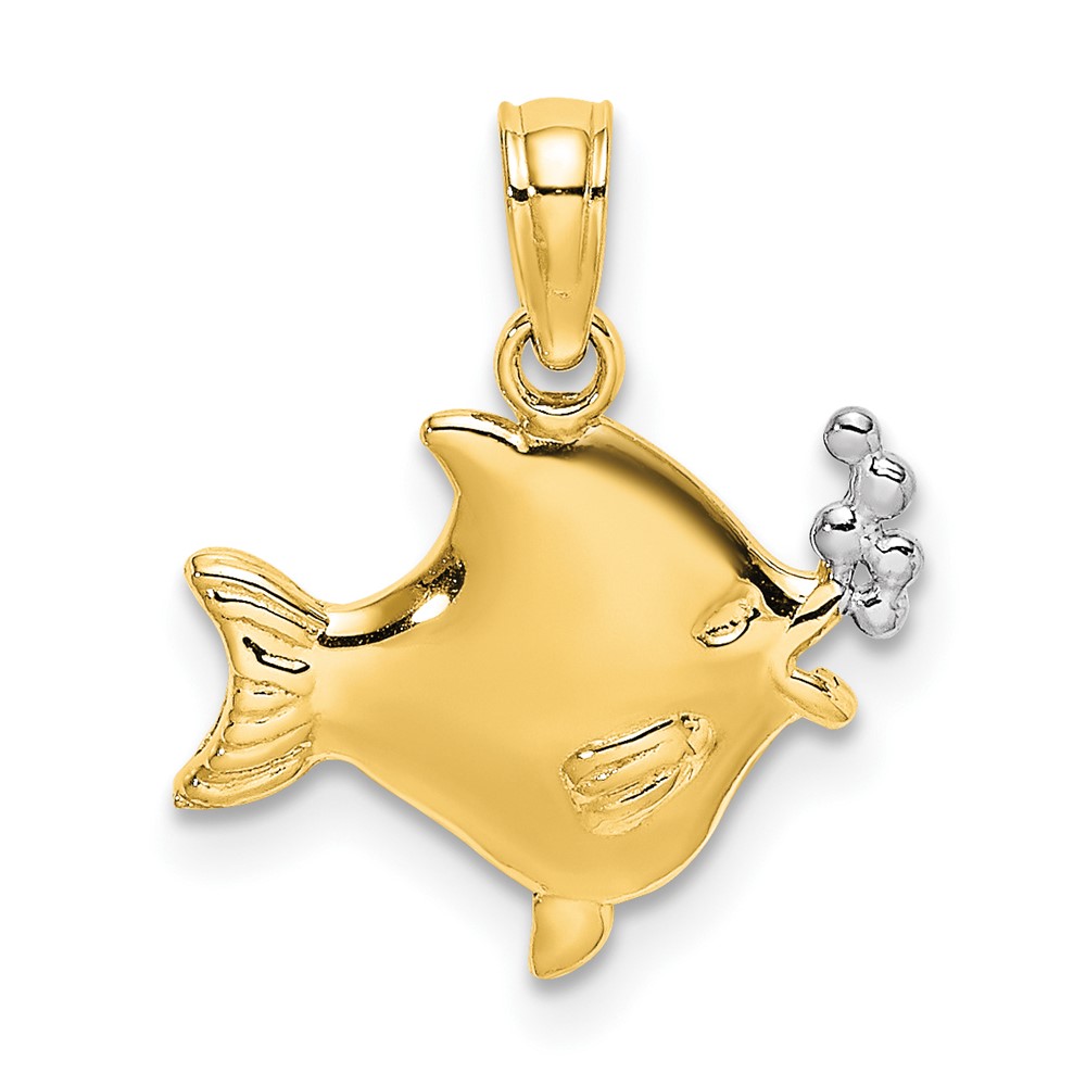 10K9401.jpg 10k w/Rhodium 2-D Fish w/ Bubbles Charm - Image 1