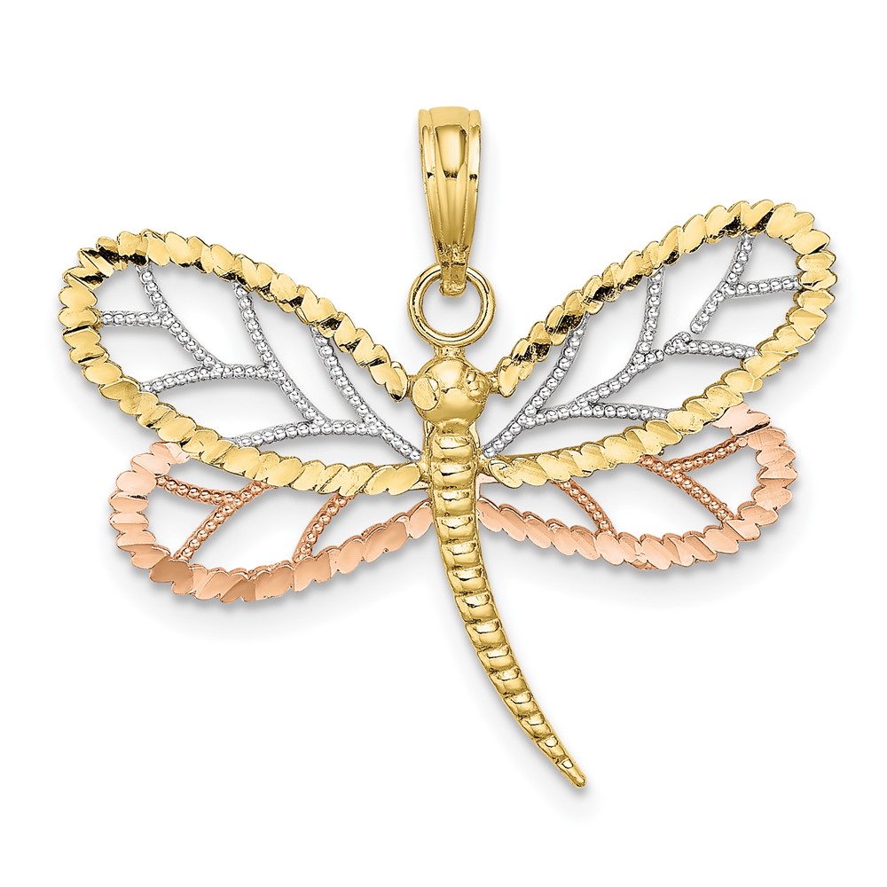 10K9439.jpg 10k Tri-Color Dragonfly w/Beaded D/C Wings Charm - Image 1