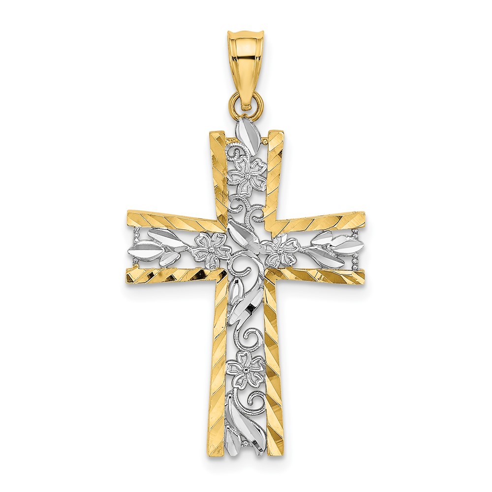 10K9496.jpg 10K W/ Rhodium and D/C Flower Design Cross Charm - Image 1