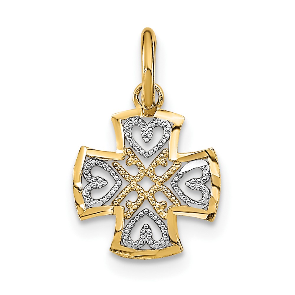 10K9529.jpg 10K w/Rhodium and D/C Hearts In Cross Charm - Image 1