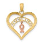 10k Two-tone with White Rhodium BELIEVE in Heart w/ Breast Cancer Ribbon - Image 4