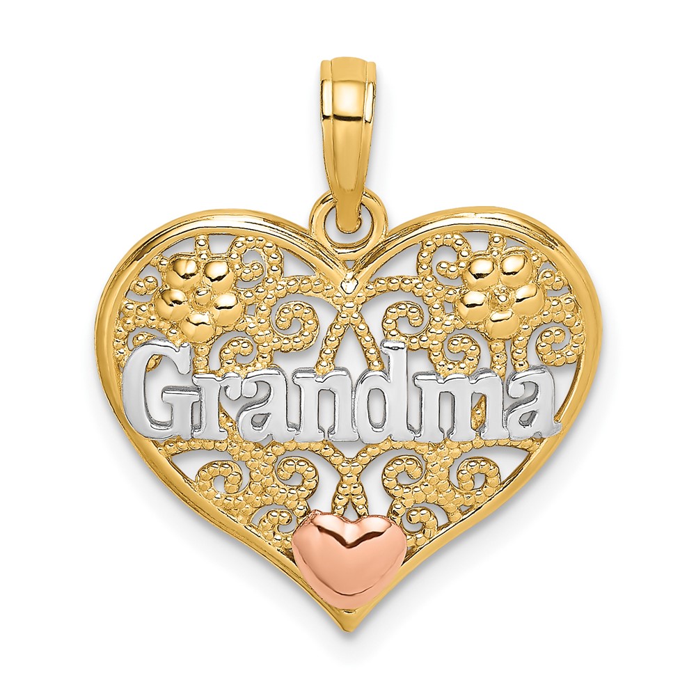 10K9557.jpg 10K Two-tone w/White Rhodium GRANDMA Heart Charm - Image 1