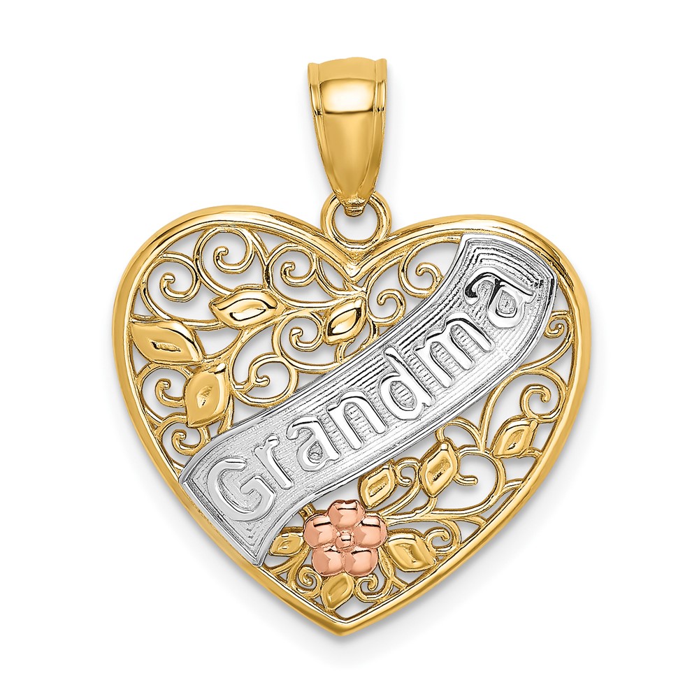 10K9561.jpg 10K Two-tone w/White Rhodium GRANDMA Heart Charm - Image 1