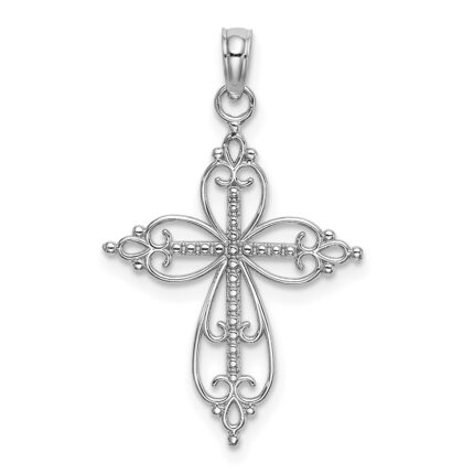10K White Gold Beaded Cross Charm