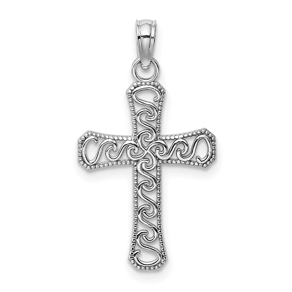 10K9593W.jpg 10k White Gold Fancy Cross Pendant - Image 1