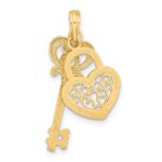 10k & w/Rhodium Filigree Heart Lock and Key Pendant - Image 3