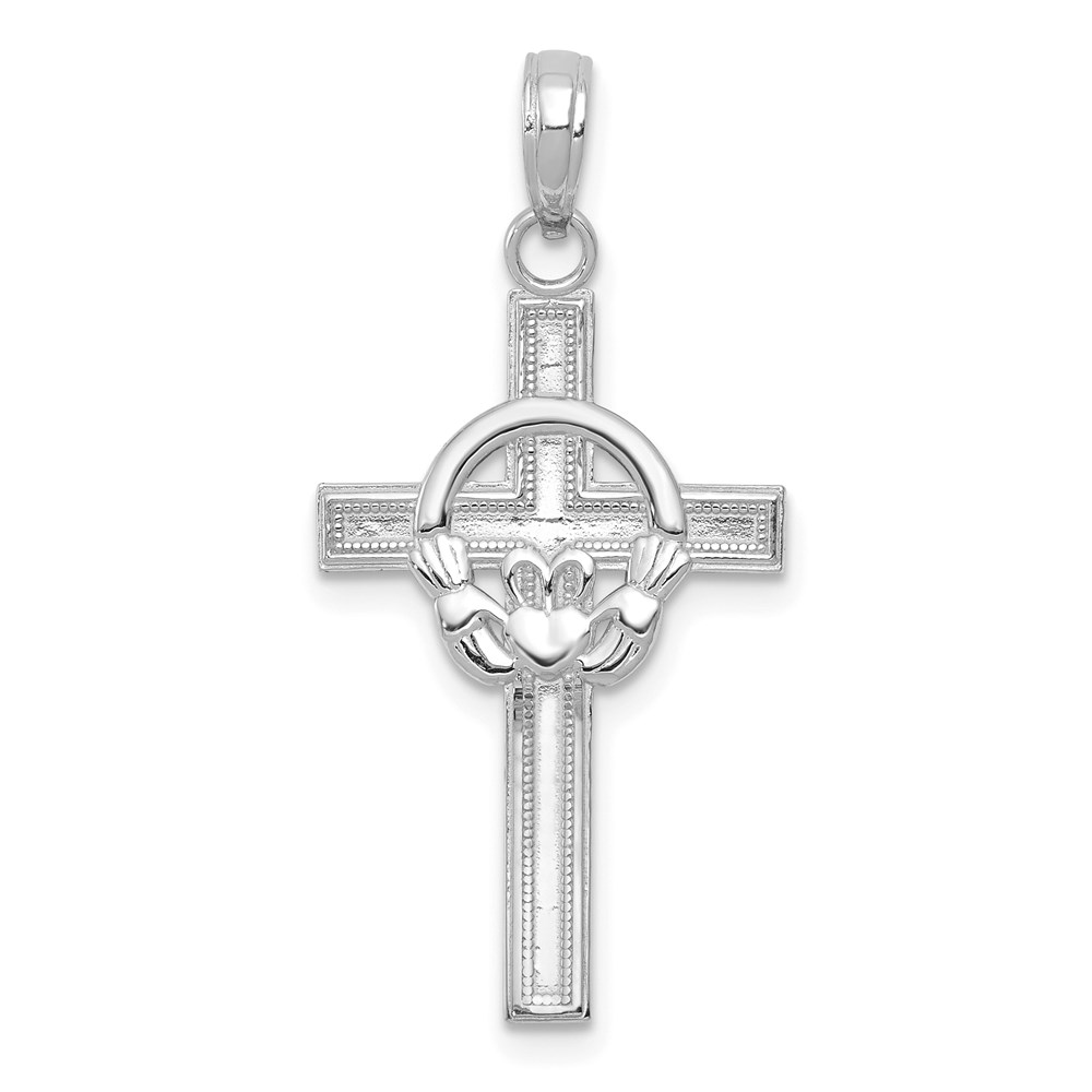 10M1338W.jpg 10K White Gold Polished Claddagh Cross Pendant - Image 1