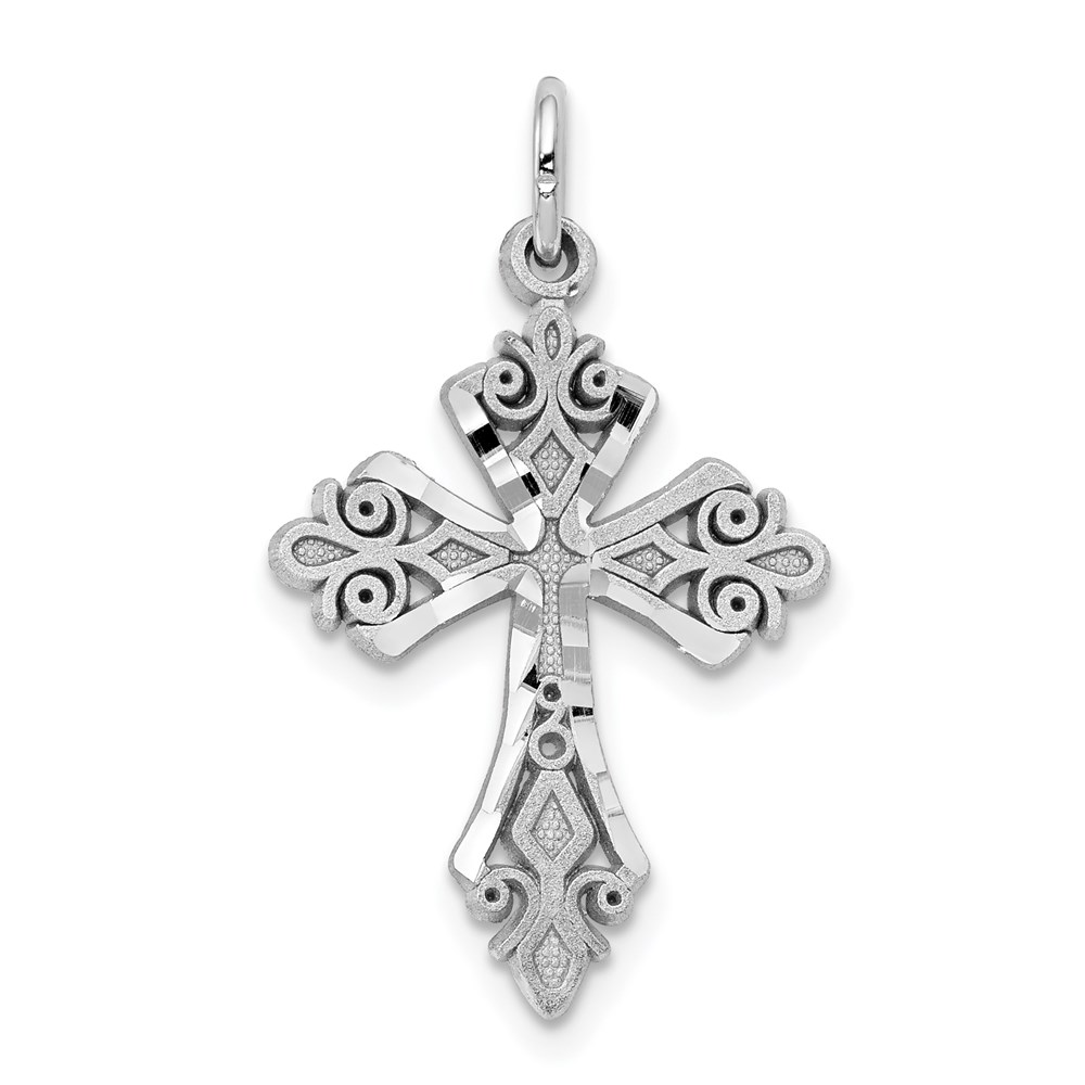 10WC45.jpg 10K White Gold Diamond-Cut Cross Charm - Image 1