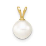 10K 7-8mm White Round Freshwater Cultured Pearl Pendant - Image 3