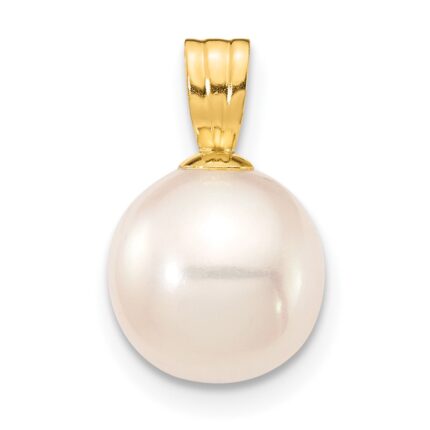 10K 8-9mm White Round Freshwater Cultured Pearl Pendant
