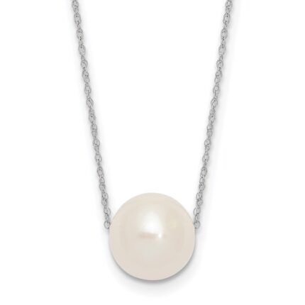 10k White Gold 10-11mm White Round Freshwater Cultured Pearl 17 inch Rope Necklace