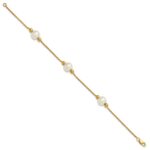 10k Polished 8-9mm Semi-Round White Freshwater Cultured Pearl 3-Station 7.5 inch Bracelet - Image 2