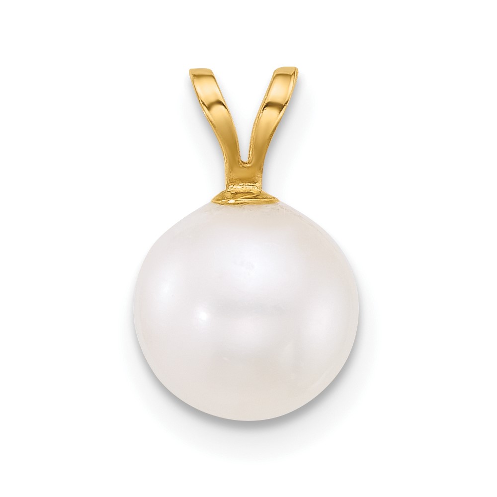 10XF923.jpg 10k Polished 8-9mm Round White Freshwater Cultured Pearl Pendant - Image 1