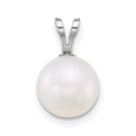 10k White Gold Polished 8-9mm Round White Freshwater Cultured Pearl Pendant