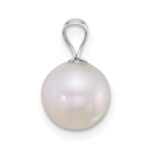 10k White Gold Polished 8-9mm Round White Freshwater Cultured Pearl Pendant - Image 2