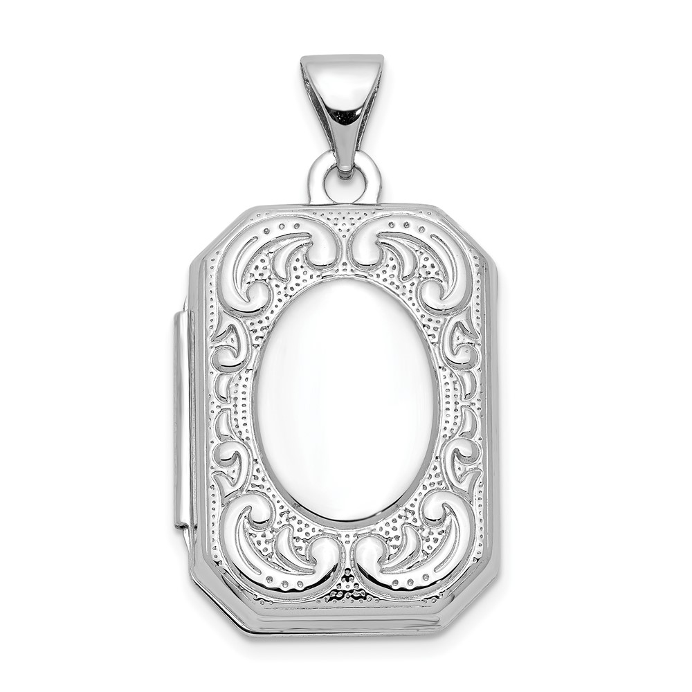 10XL558.jpg 10k White Gold 20mm Book Scroll Border Locket - Image 1