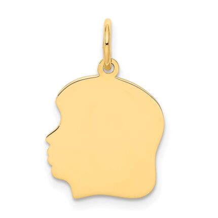 10K Plain Medium .018 Gauge Facing Left Engravable Girl Head Charm
