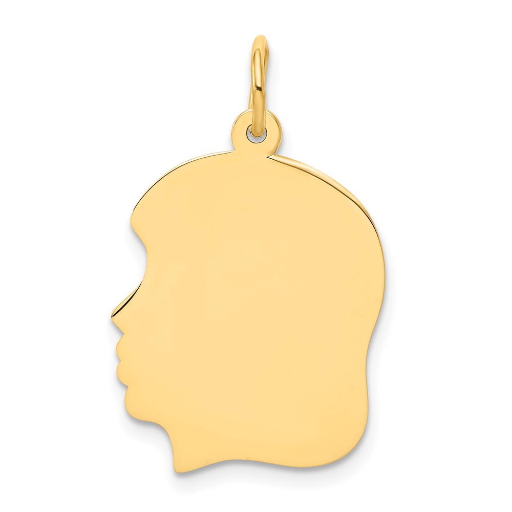 10XM115.jpg 10K Plain Medium .013 Gauge Facing Left Engravable Girl Head Charm - Image 1