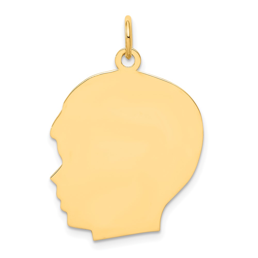 10XM118-1.jpg 10K Plain Large .018 Gauge Facing Left Engravable Boy Head Charm - Image 1