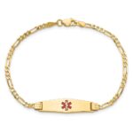 10k Medical Soft Diamond Shape Red Enamel Figaro ID Bracelet - Image 4